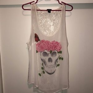 White lace skull tank